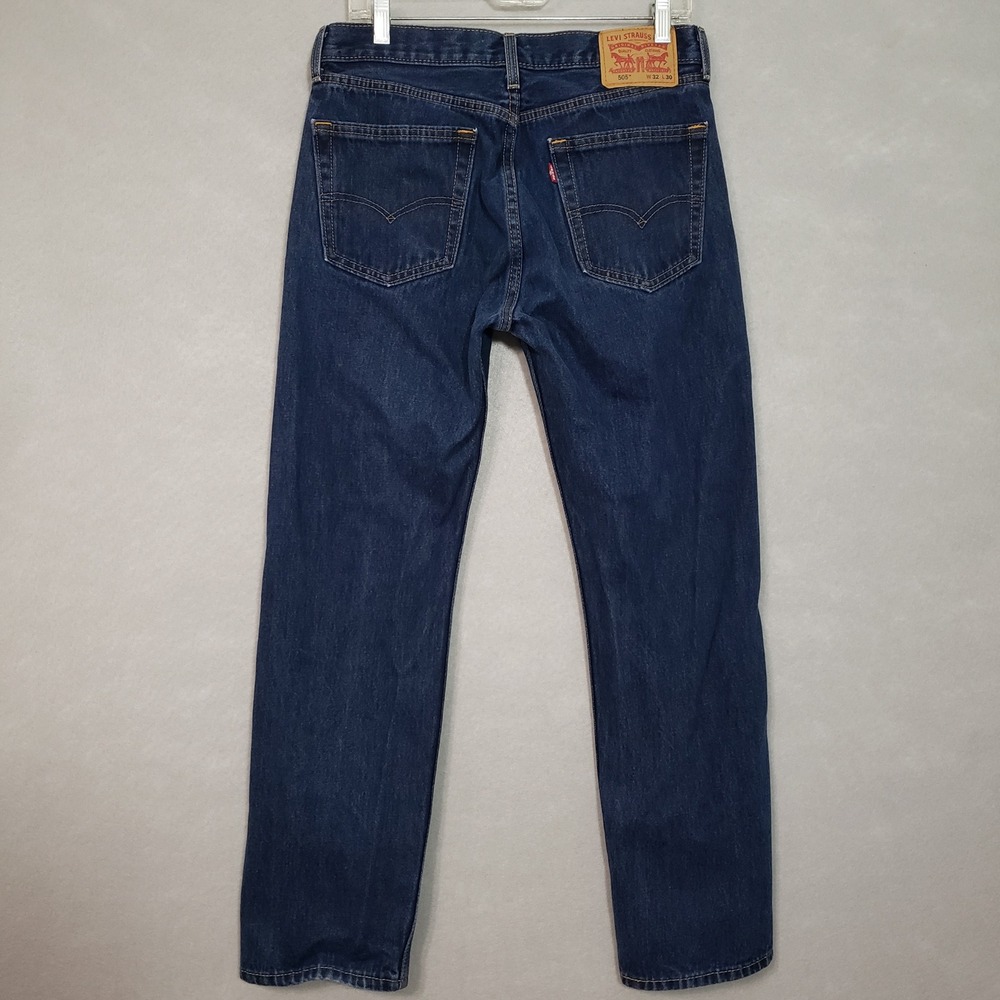Levi's Mens 32x30 505 Regular Fit Jeans Dark Wash Straight Leg Denim 100% Cotton